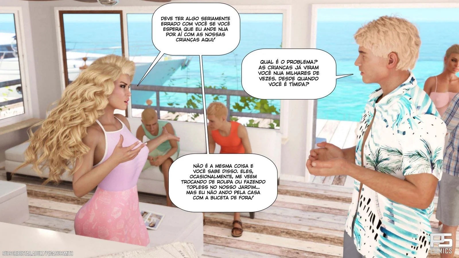 Nudist Resort: Suruba na Ilha da Putaria - Kelly e sua irmã Brandi no meio de muita pica em HQ Brasileiro