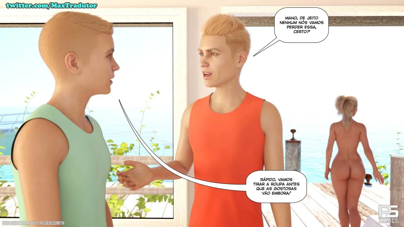 Nudist Resort: Suruba na Ilha da Putaria - Kelly e sua irmã Brandi no meio de muita pica em HQ Brasileiro