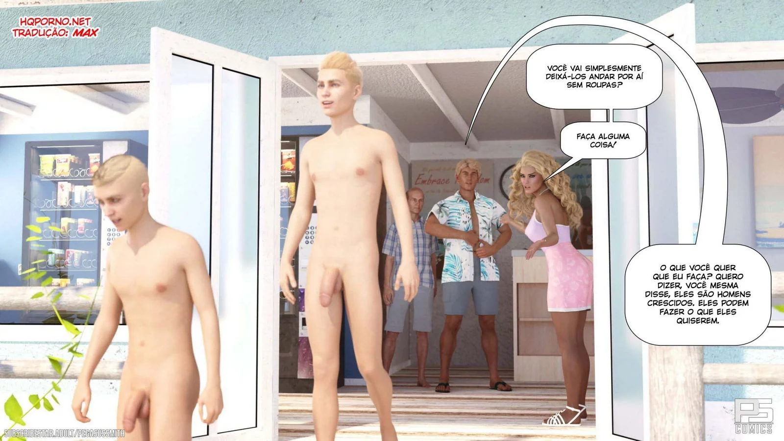 Nudist Resort: Suruba na Ilha da Putaria - Kelly e sua irmã Brandi no meio de muita pica em HQ Brasileiro