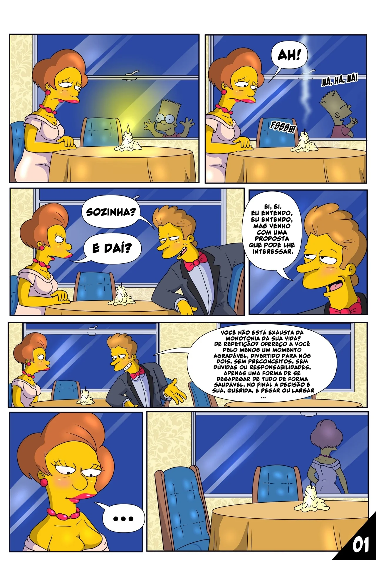 Os Simpsons: Circunstâncias Inesperadas - Edna leva uma surra de pica no encontro em HQ Brasileiro de Hentai