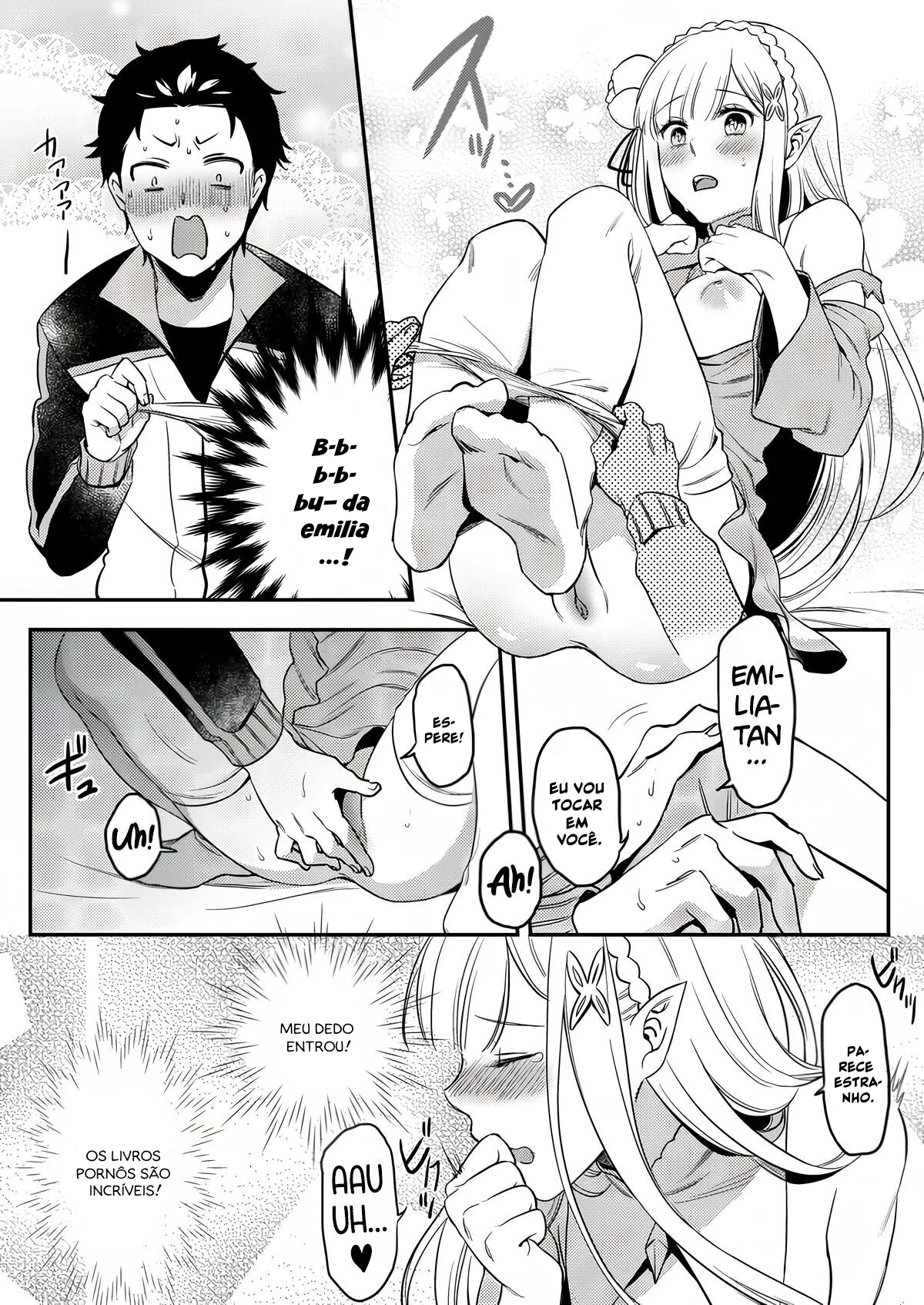 Re Zero Kara Hajimeru: Emilia descobre como os bebês são feitos com Subaru Natsuki" em Anime Hentai HQ Brasileiro