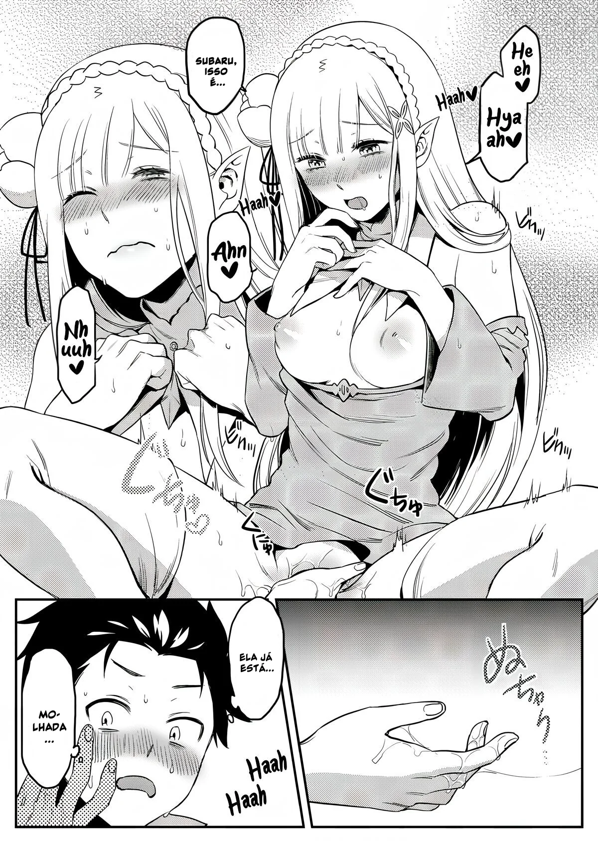 Re Zero Kara Hajimeru: Emilia descobre como os bebês são feitos com Subaru Natsuki" em Anime Hentai HQ Brasileiro
