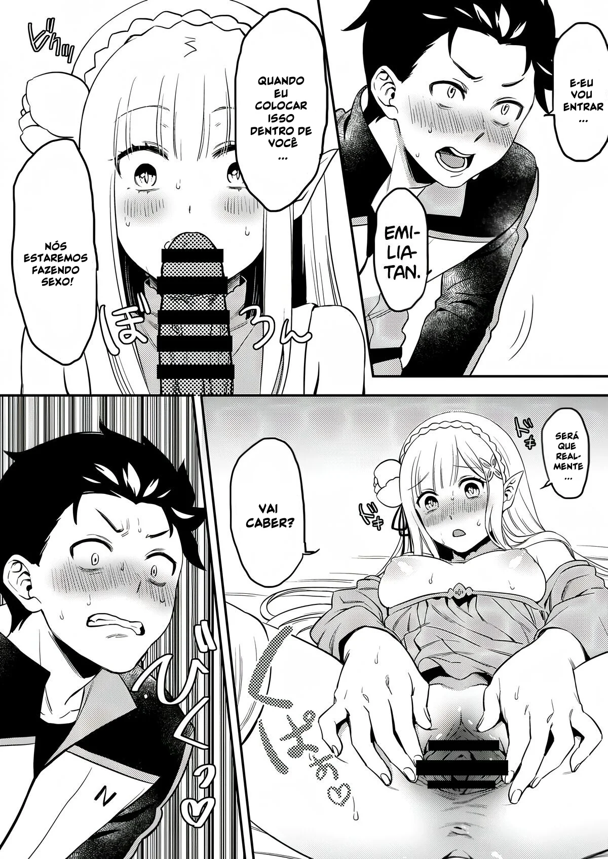 Re Zero Kara Hajimeru: Emilia descobre como os bebês são feitos com Subaru Natsuki" em Anime Hentai HQ Brasileiro
