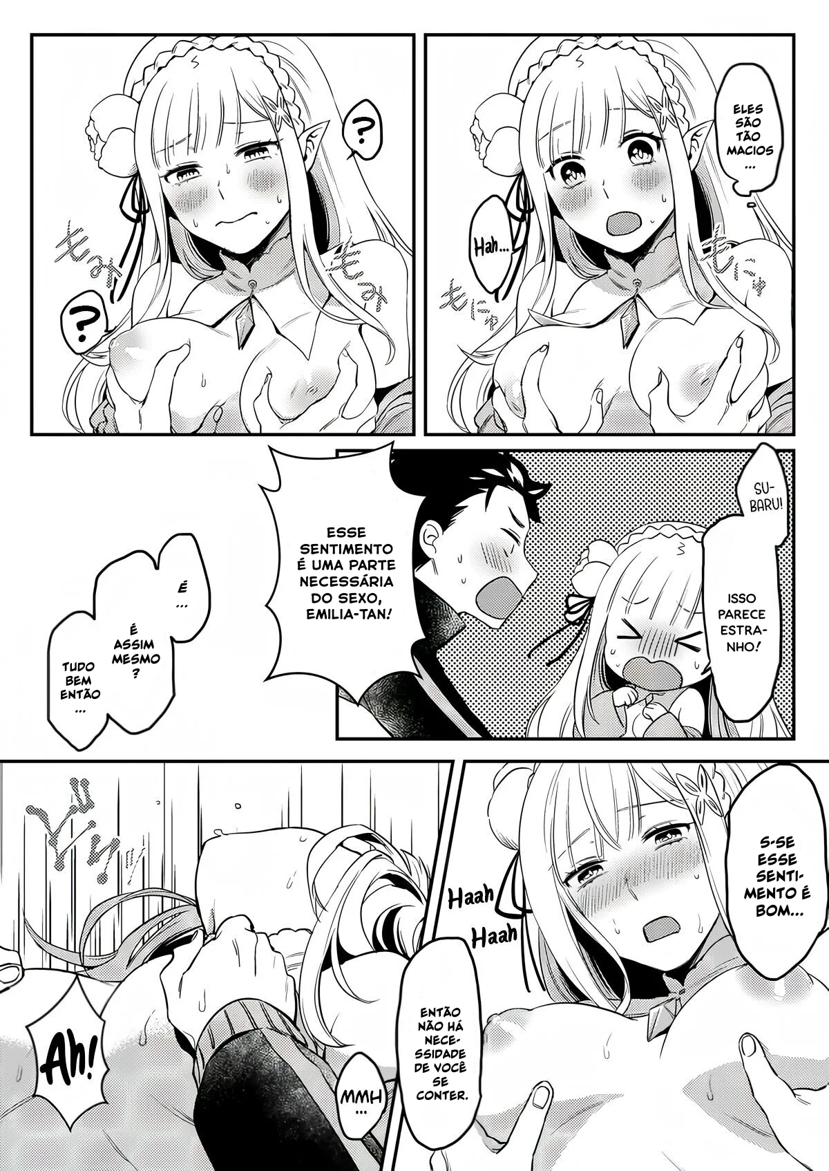 Re Zero Kara Hajimeru: Emilia descobre como os bebês são feitos com Subaru Natsuki" em Anime Hentai HQ Brasileiro