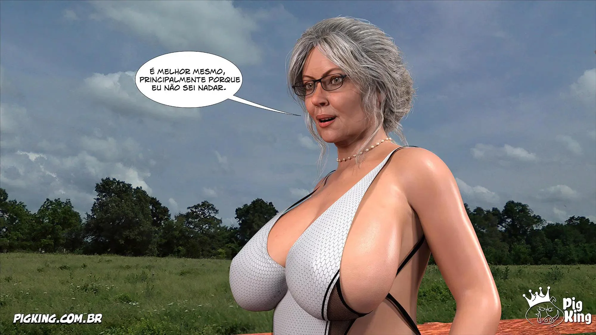 Suruba na Piscina com a Mãe e a Tia Ana - Hentai 3D Cheio de Sacanagem em HQ Brasileiro