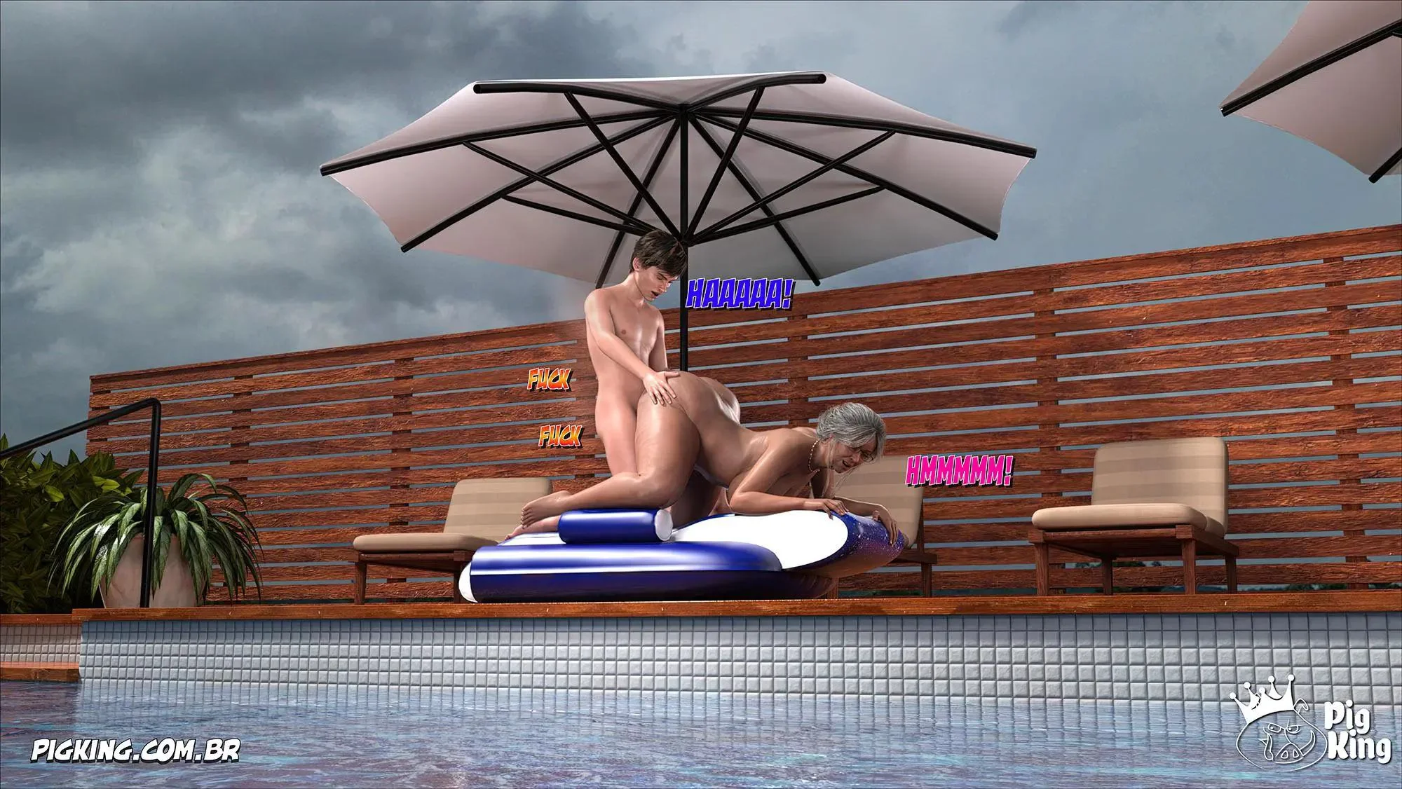 Suruba na Piscina com a Mãe e a Tia Ana - Hentai 3D Cheio de Sacanagem em HQ Brasileiro