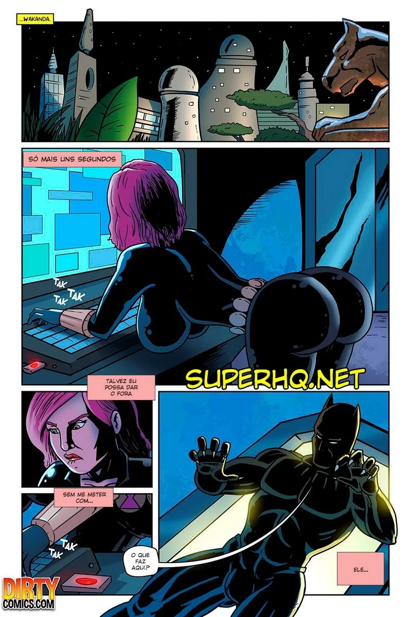 Viúva Negra Pagando Boquete para o Big Boss e Sendo Devorada Pelo Pantera Negra em Hentai HQ Brasileiro